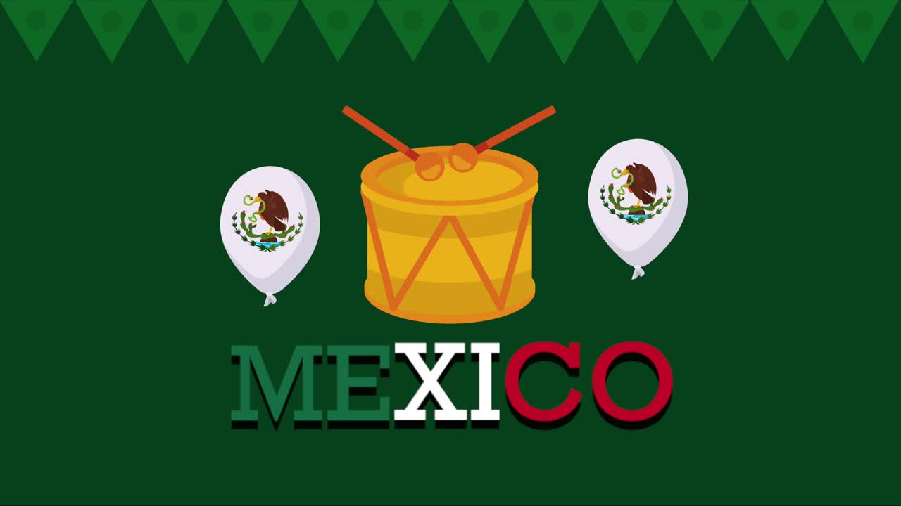 mexico lettering celebration animation with drum