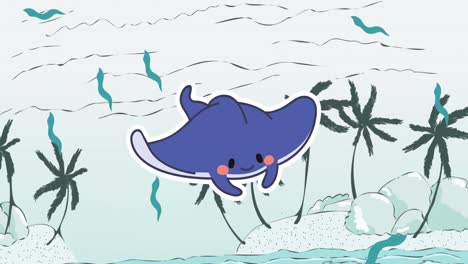 animation of blue stingray fish swimming on sea background