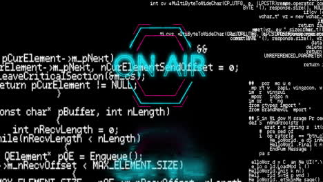 on air text animation over programming code on black background