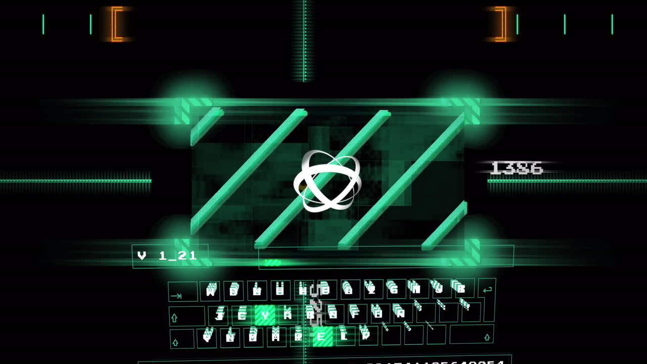 검은 바탕에 키보드와 데이터 처리의 애니메이션