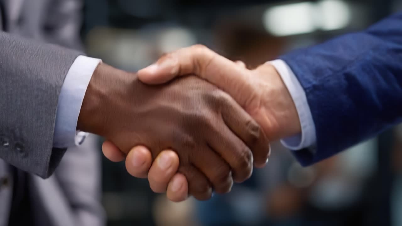 A professional handshake symbolizing partnership, agreement, collaboration, and unity between individuals in a business environment with a focus on professionalism