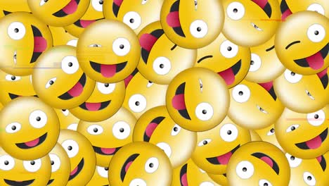 digital animation of tv static effect against multiple silly face emojis