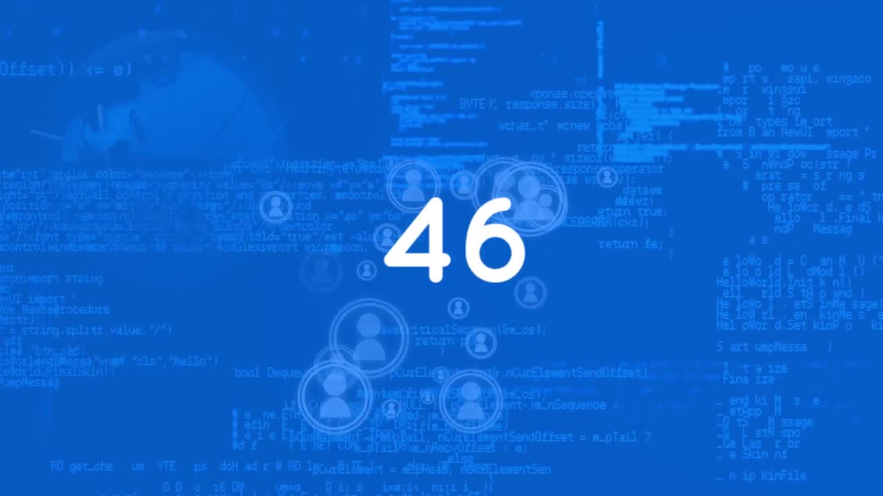 animación de números sobre el procesamiento de datos en fondo azul