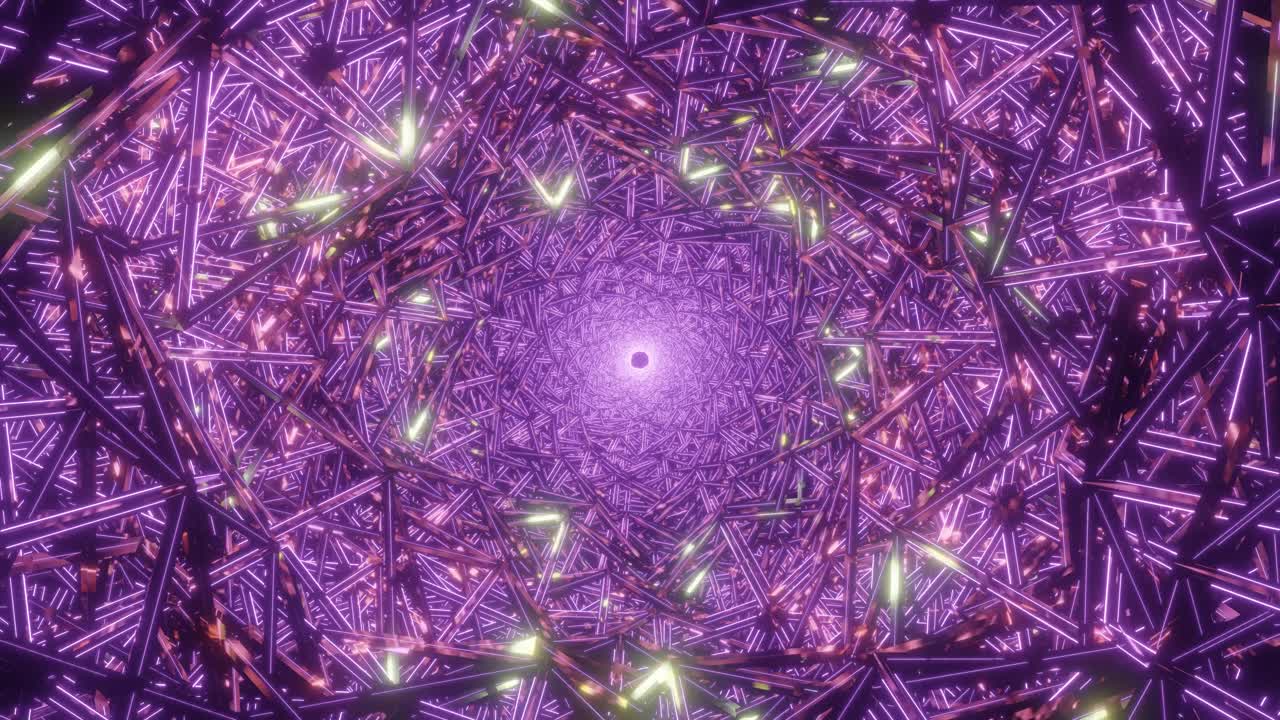 túnel de daño rosa abstracto con luces de reflexión plateadas en 4k y 60fps