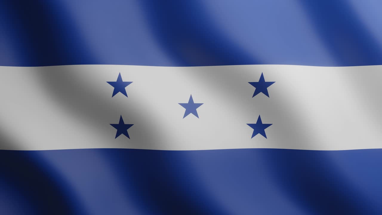 Bandera 3D ondeando de Honduras. Bandera nacional con fondo de viento. Clip de video animado en 4K, realista, en bucle continuo