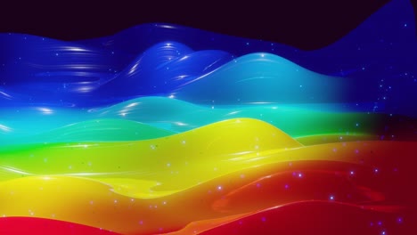 abstract 3d surface with beautiful waves, luminous sparkles and bright color gradient, colors of rainbow. waves run on very shiny, glossy surface with glow glitter. 4k looped animation