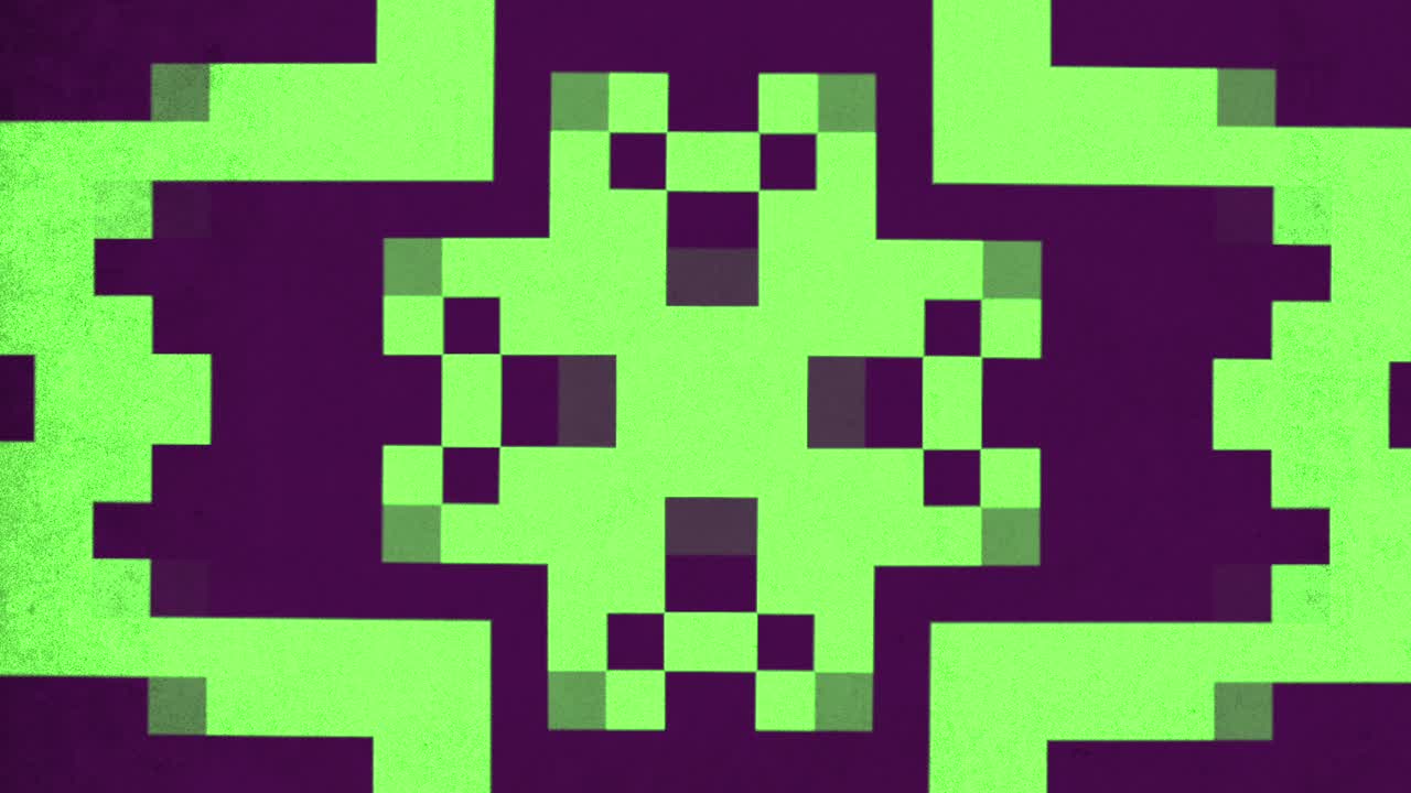 보라색 바탕에 픽셀링 된 녹색 십자가