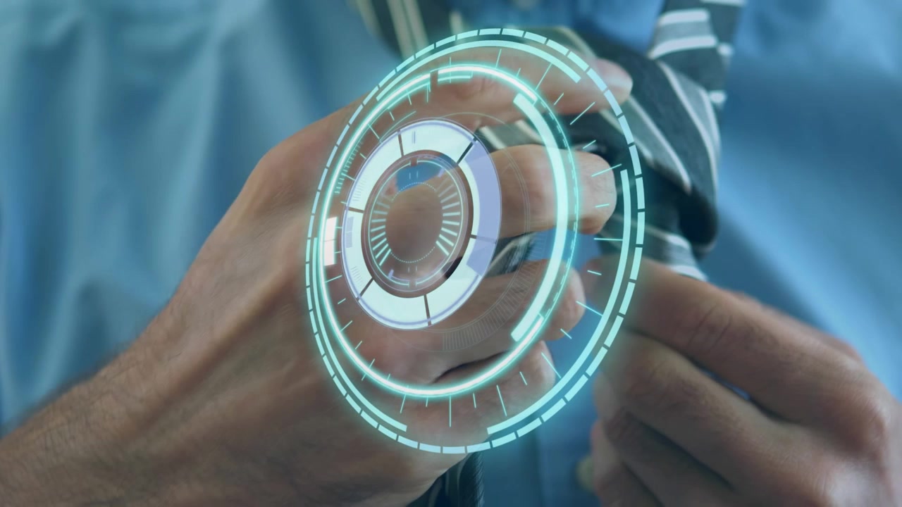 Animation of scope scanning over caucasian businessman wearing tie