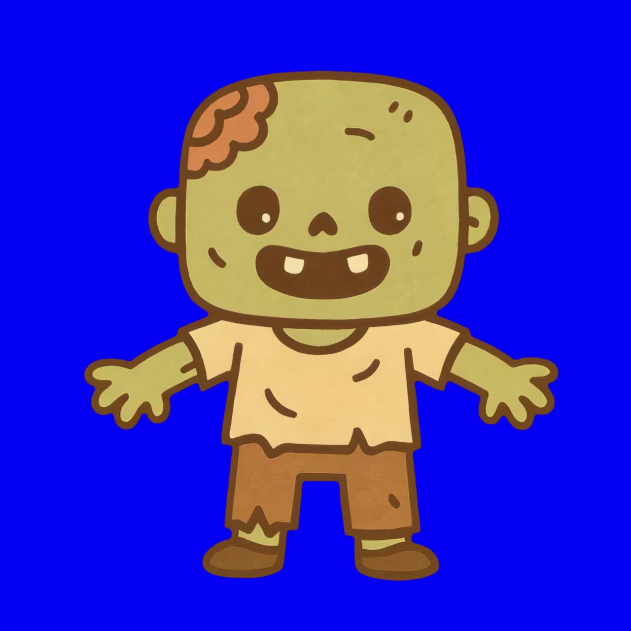 Animazione di personaggio zombie in stile cartone animato, video 4K trasparente, green screen