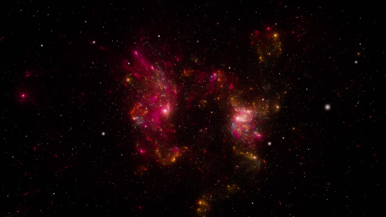 배경은 별들이 우주를 날아다니는 모습입니다.