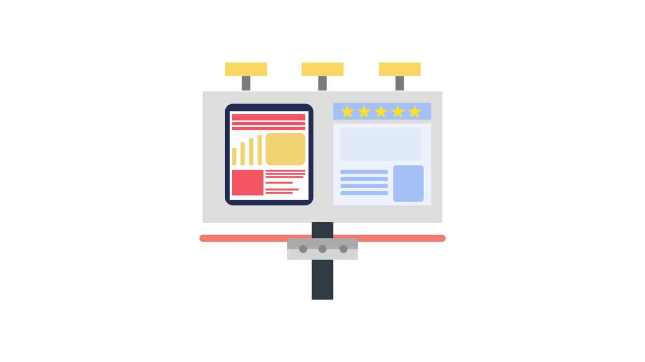 Animated Billboard Displaying Marketing Data and Customer Reviews