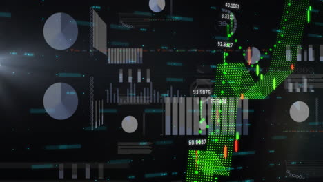 digital financial data and stock market chart animation on dark background