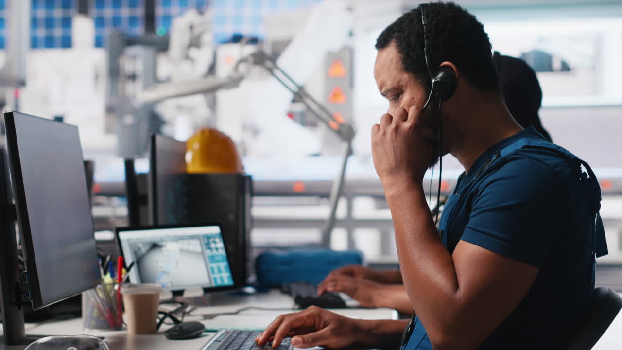 Vertical Video Call center technician handling maintenance inquiries in solar factory