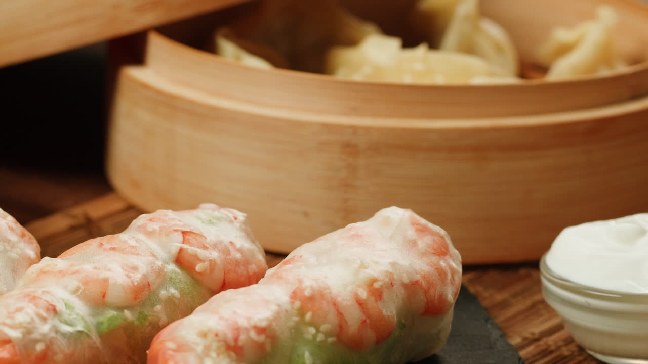 Fresh Shrimp Spring Rolls and Dumplings with Dipping Sauce