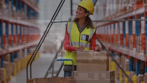 Animation-of-data-processing-one-woman-working-in-warehouse