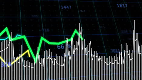 animation of financial data processing on grid over dark background