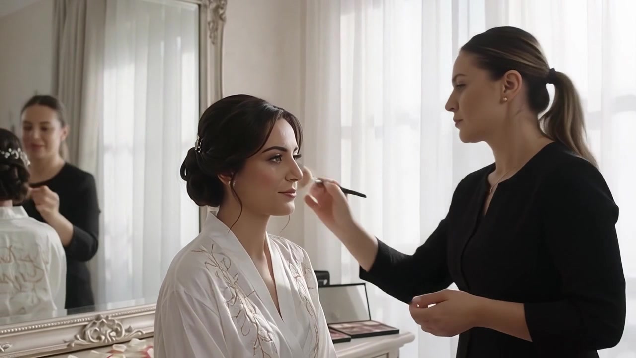 Professional Makeup Artist Applying Makeup to a Bride
