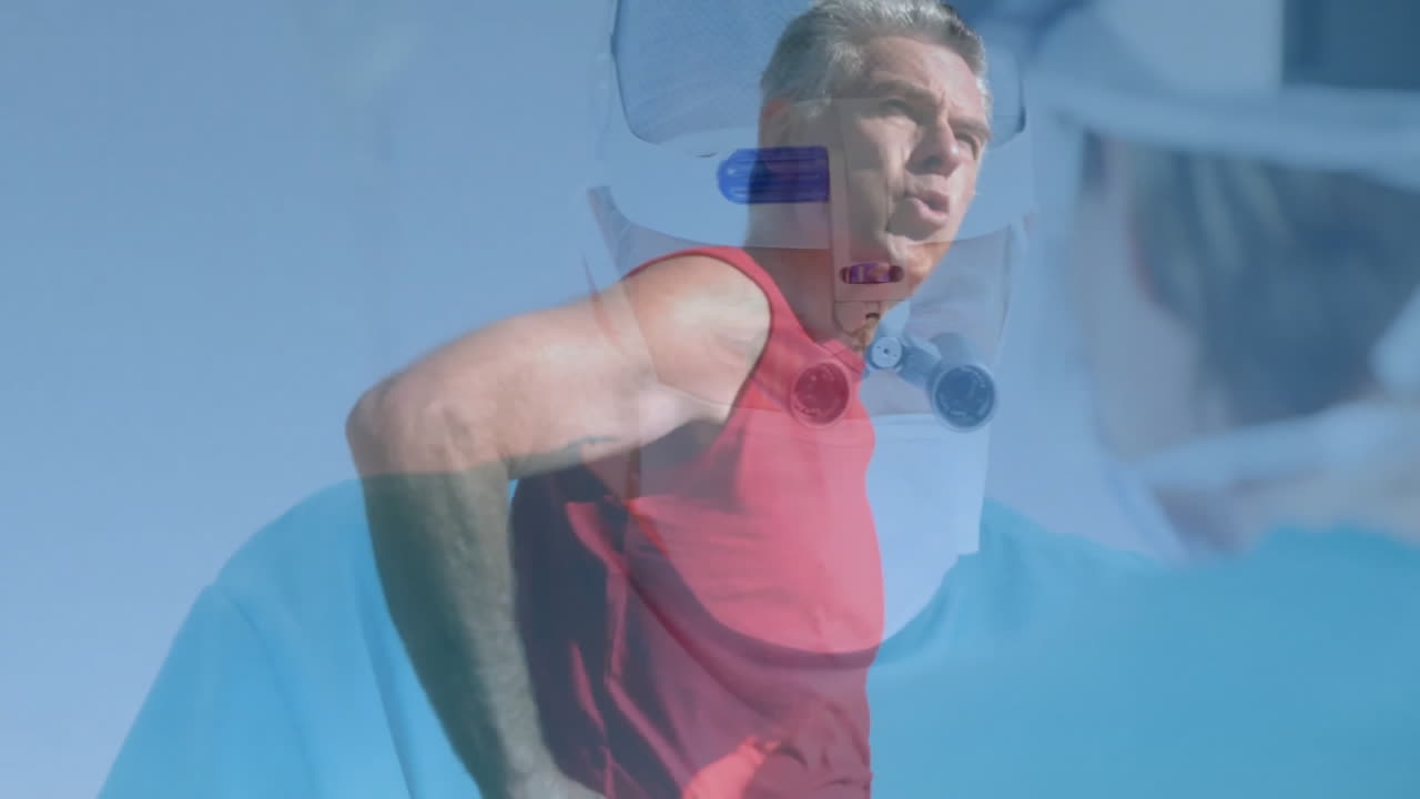 animación de un anciano caucásico atropellando a varios cirujanos en el hospital