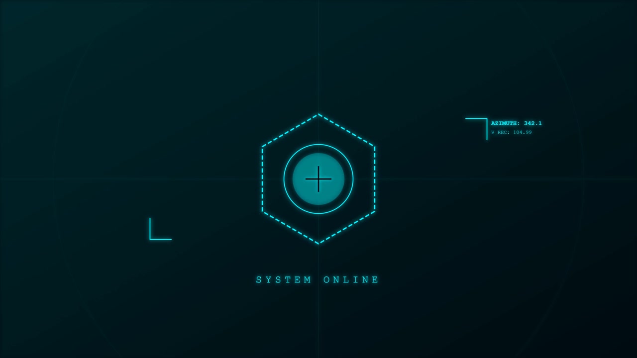 Futuristic Digital HUD Interface with Rotating Hexagon Target