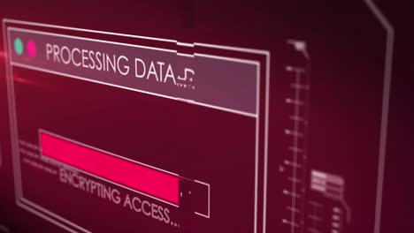 animación de la interfaz con procesamiento de datos contra un fondo rojo.