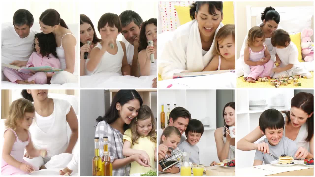 집에서 휴식을 취하는 가족