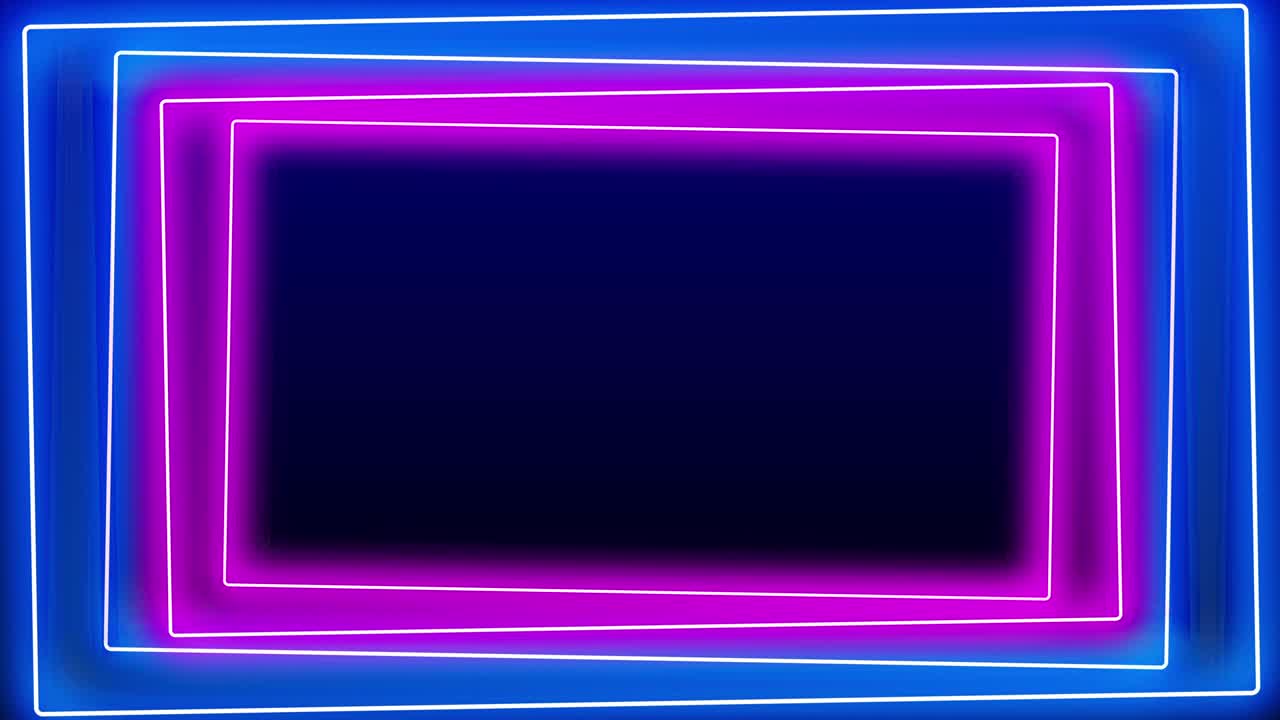 bucle de luz de neón colorido azul rosa cuadrado rectángulo marco girar efecto. discotecno futurista 3d bucle azul rosa luz láser marco de la etapa de fondo bucle sin costuras