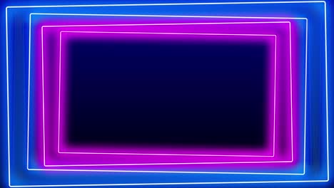bucle de luz de neón colorido azul rosa cuadrado rectángulo marco girar efecto. discotecno futurista 3d bucle azul rosa luz láser marco de la etapa de fondo bucle sin costuras