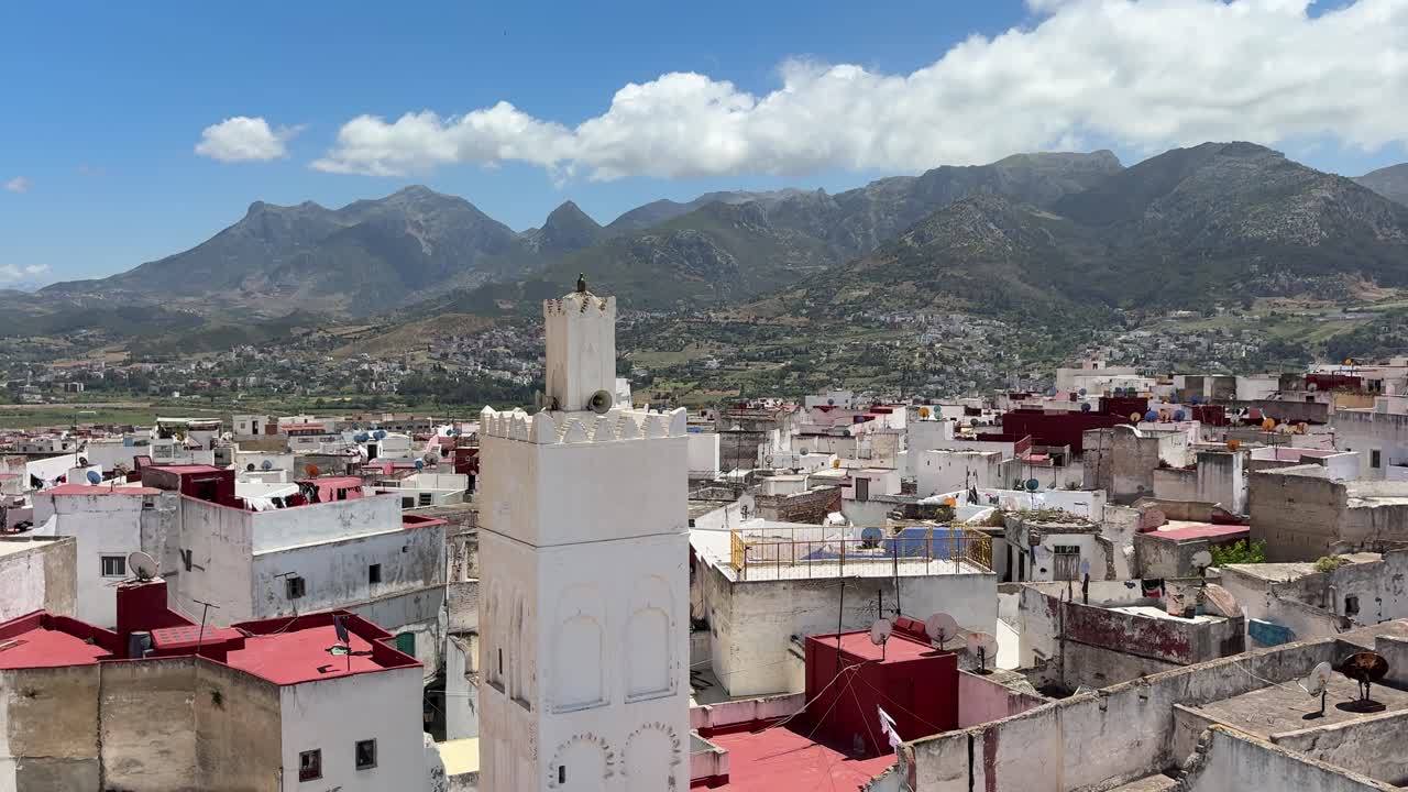Historic center of Tetuan surrounded by mountains. Seen from a rooftop