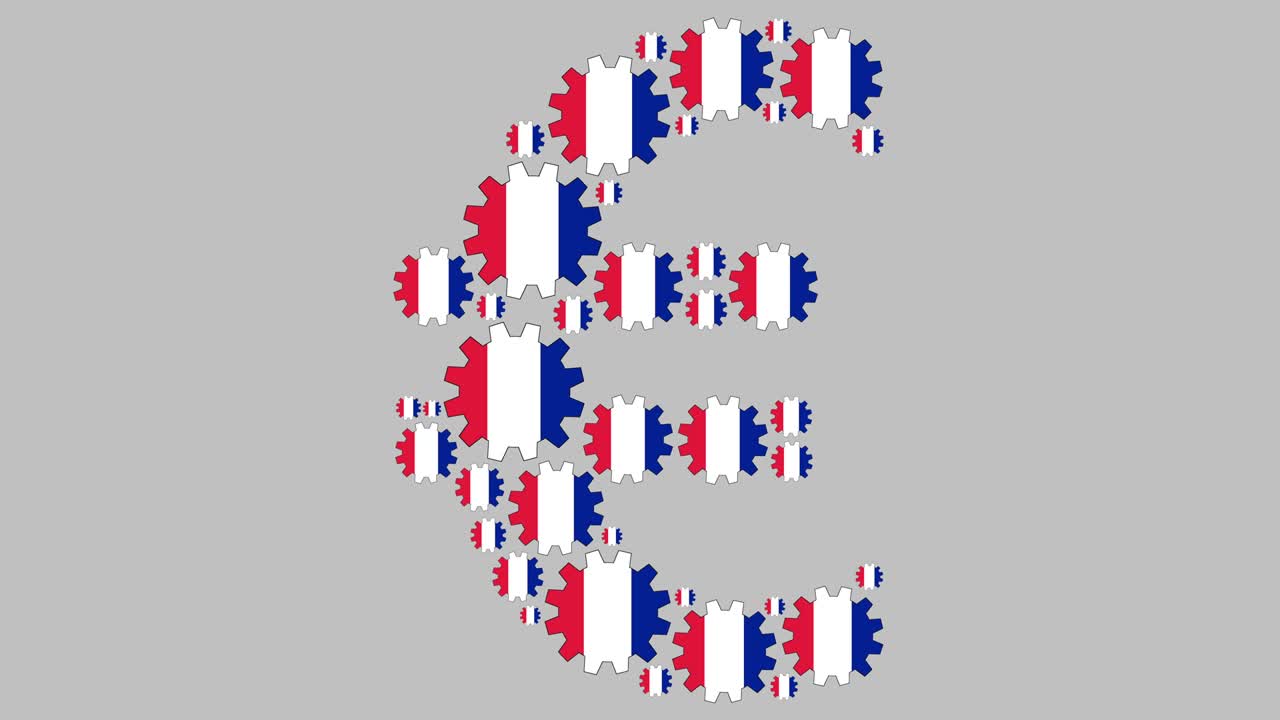 los engranajes de la bandera francesa que dan forma al símbolo del euro