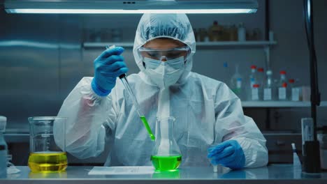 scientist in full ppe conducting an experiment in a laboratory