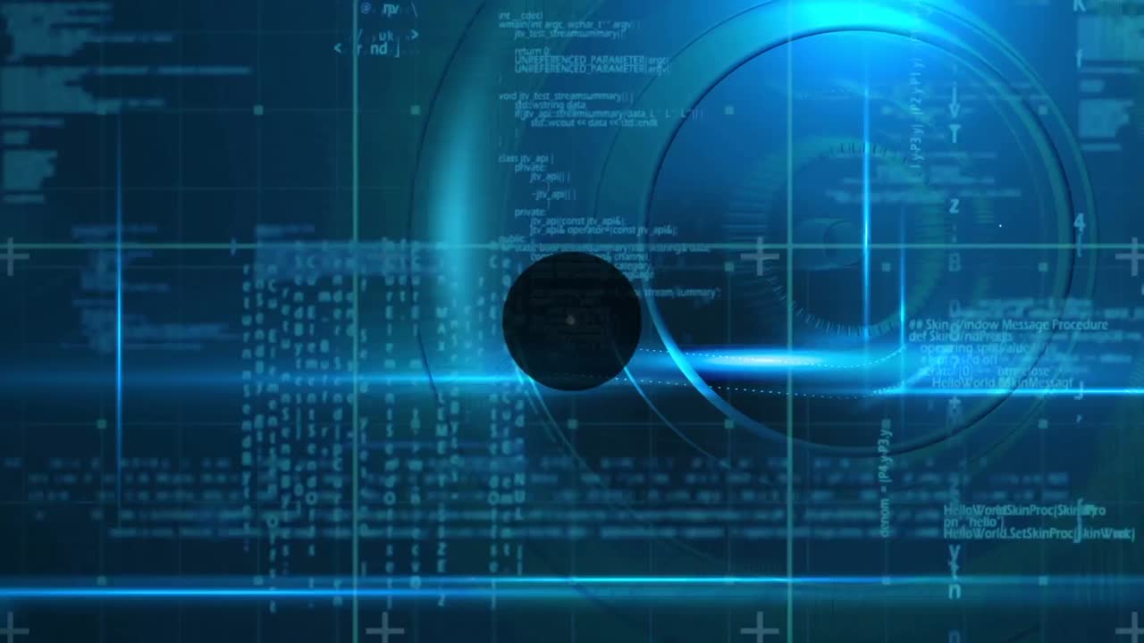 animación de la red de conexiones a través del escaneo del alcance y el procesamiento de datos sobre fondo negro