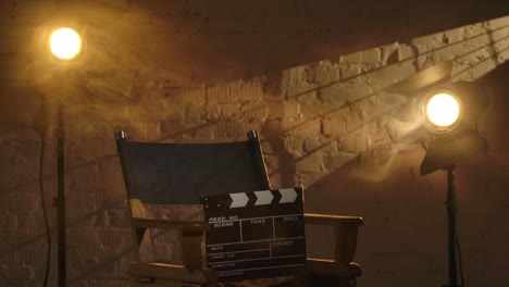 movie set with clapperboard and director's chair