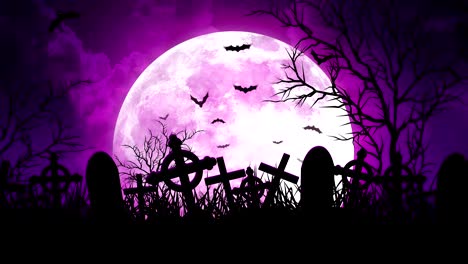holloween cemetery and moon and bats