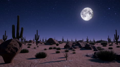 desert night landscape with full moon