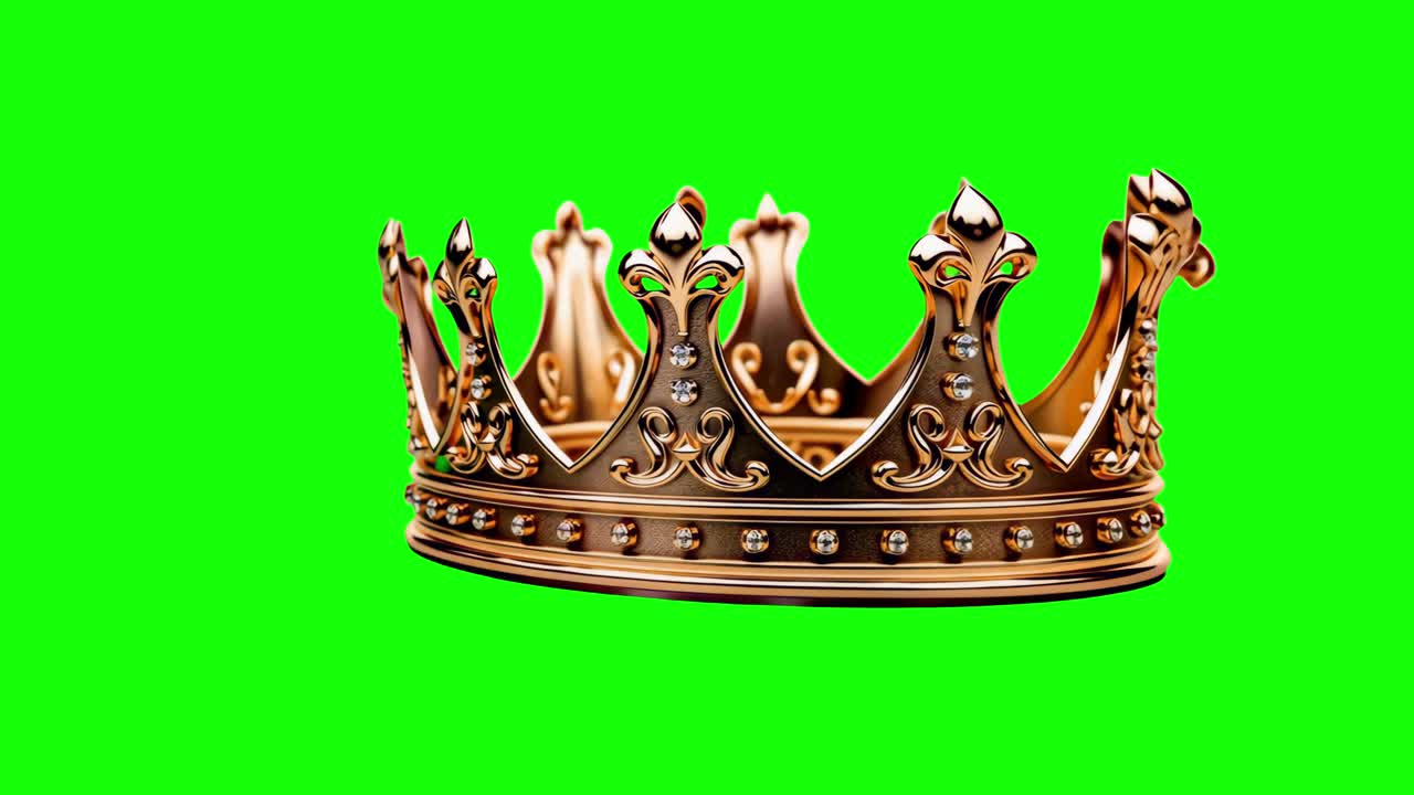 Elegant gold crown royalty animation, transparent 4K video, green screen