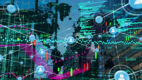 Animation-of-financial-data-processing-over-world-map