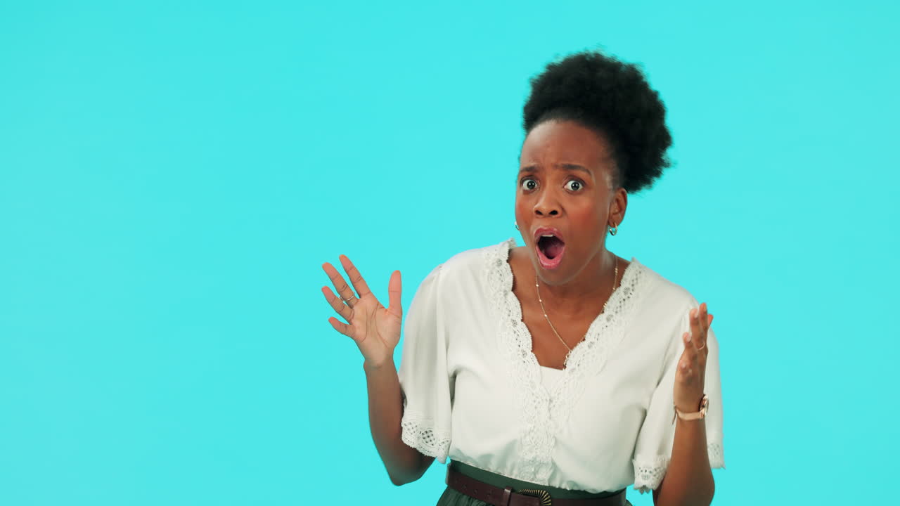 Wow, mockup and a mind blown black woman on a blue