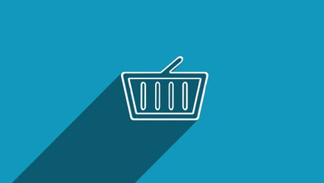 icono de la cesta de compras de línea blanca con sombra aislada en fondo azul. diseño de reflejo de sombra. animación gráfica de movimiento de video 4k.