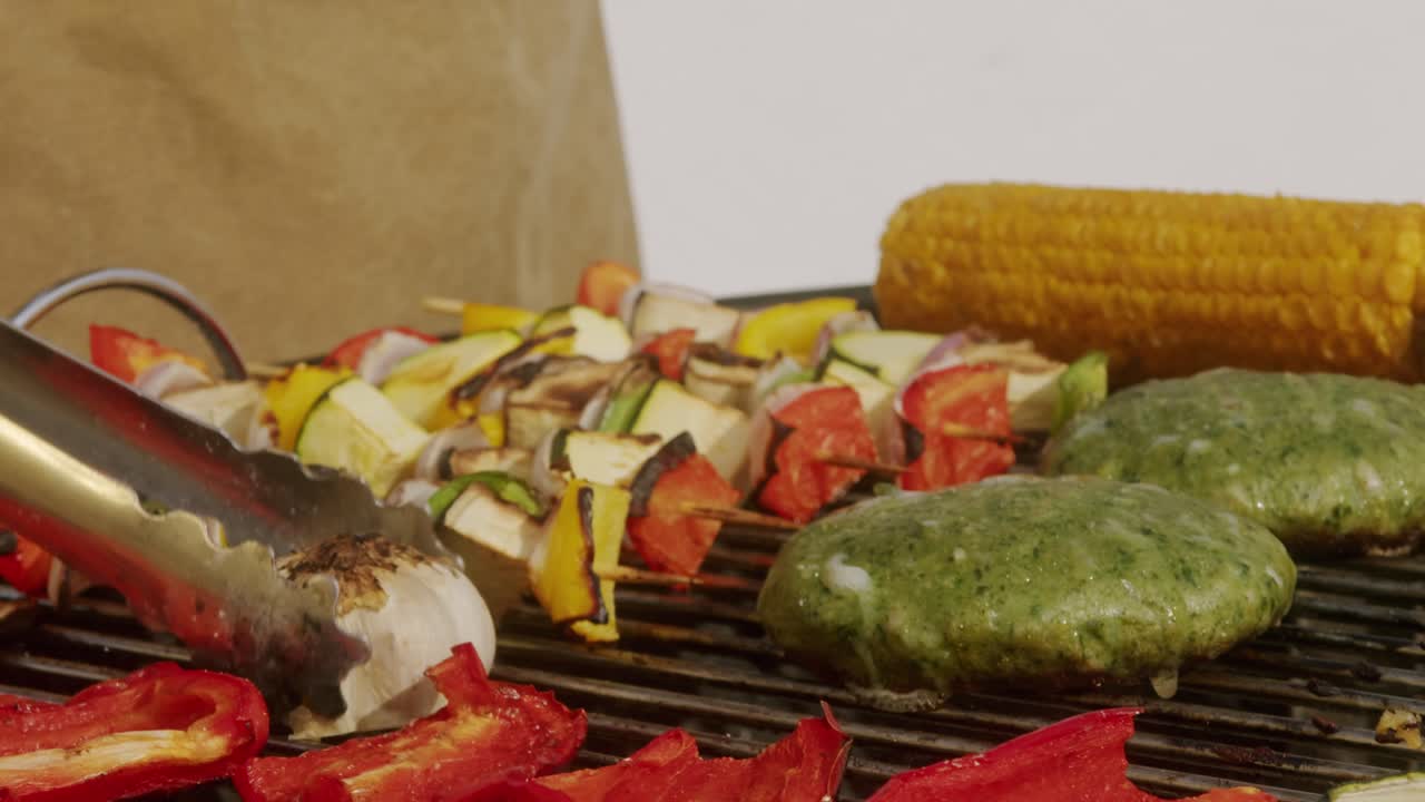 Grilled Vegetable Skewers and Spinach Burgers