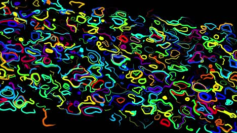 abstract creative looped bg con líneas rizadas como senderos de diferentes colores. las líneas forman un patrón giratorio como ruido de rizado. abstract 3d looping flowing animation as bright creative festive background