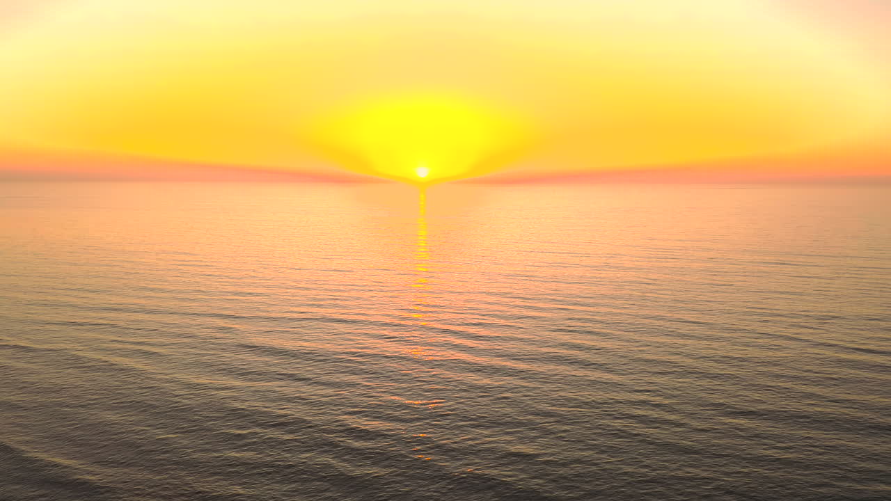 저녁, 바다 위의 골든 아워 일몰, 4k 드론 비디오