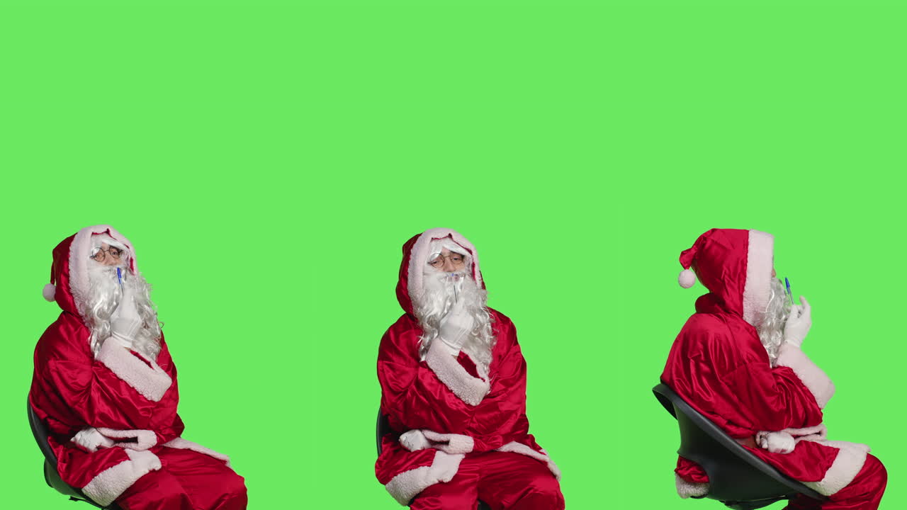 Three Santas on Green Screen