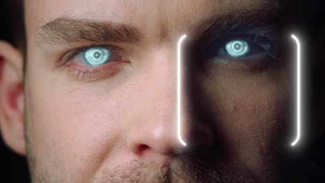 Iris-Gesichtstechnologie-Scannt-Person-Auge-Forschung-Erinnerungen-Mit-Biometrischer-Nahaufnahme