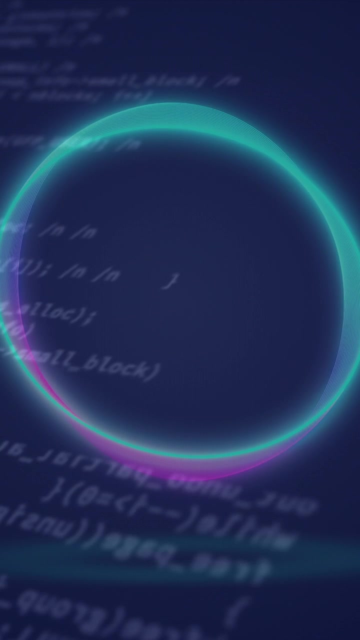 Animation af neoncirkel over data på marineblå baggrund