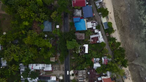 Oslob,-cebu-island-with-dense-tropical-vegetation-and-local-houses,-aerial-view