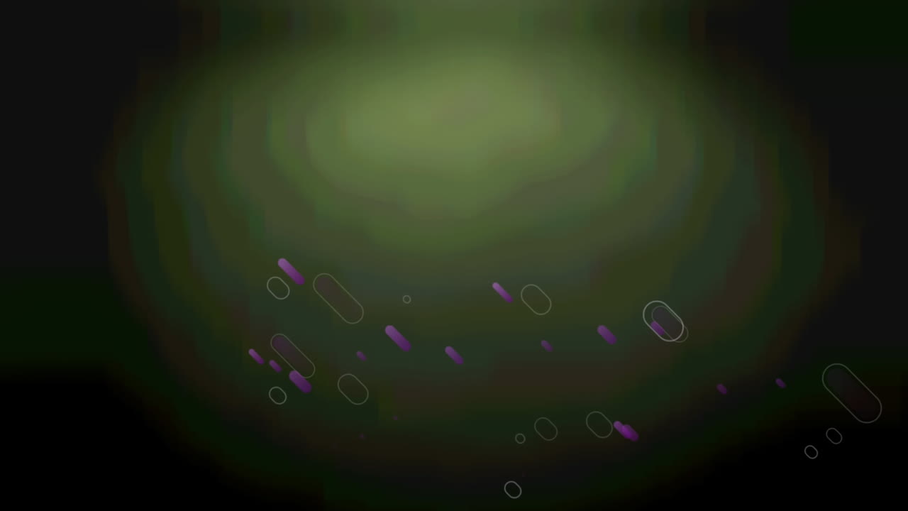 Animazione di diverse scie luminose viola in movimento su sfondo verde.