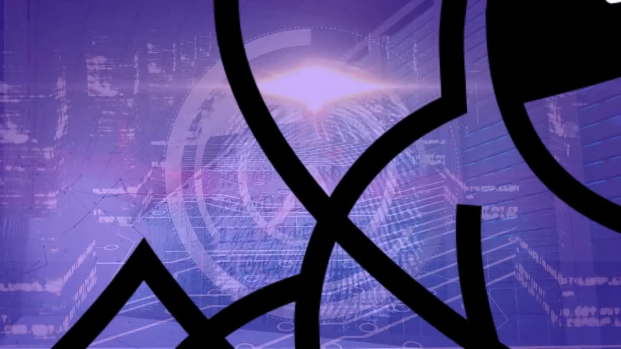 파란색 배경 위의 데이터 처리 및 모양의 애니메이션