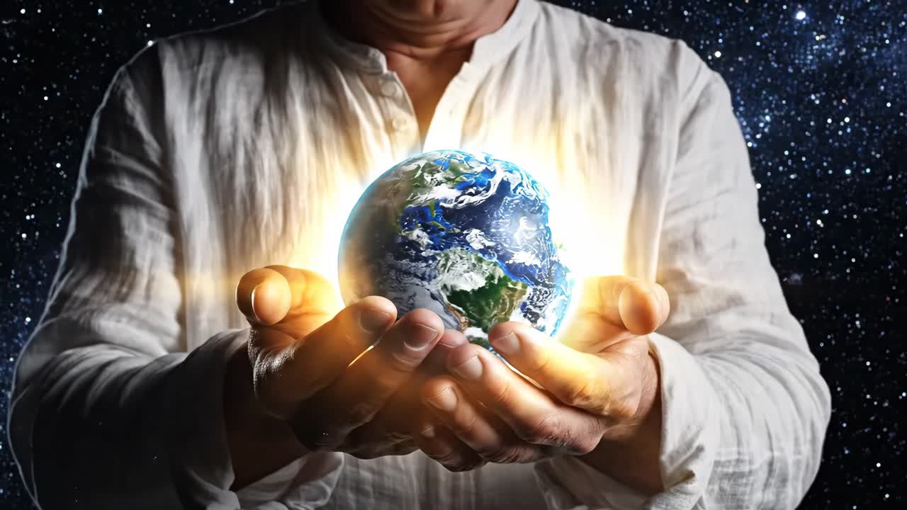 Earth in hands against a space background