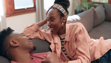 Home,-love-and-happy-black-couple-conversation