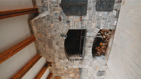 stone restaurant barbecue firewood open brick oven cooking food dishes on fire indoors in backyard